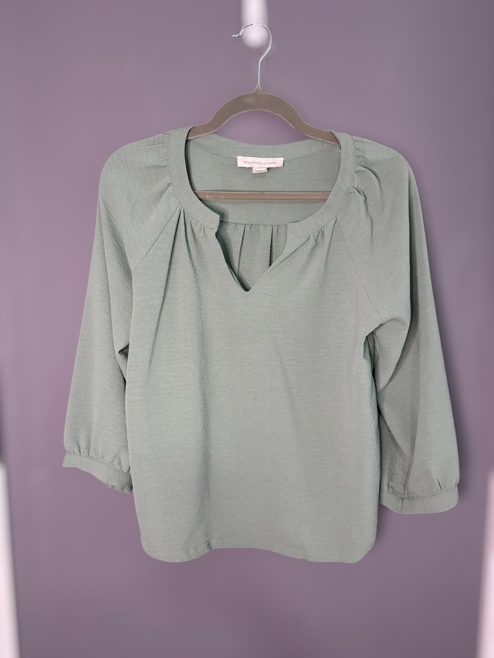 Monteau Sage Green Split Neck Blouse Large